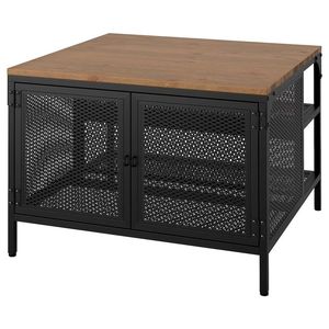 Meuble TV moderne et durable en métal résistant à la rouille avec plateau en bois, étagère de rangement, porte en maille, revêtement poudré, multifonctionnel pour salon - Product Image 3