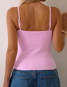 Women's Casual Cotton Double <b>Layer</b> Cami Tank <b>Top</b> Lightweight Breathable Seamless Ribbed Slim Fit Stretch Front Logo Yoga OEM ODM - Product Image 4