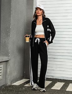 Ensemble de survêtement en molleton à fermeture éclair pour femme, 2 pièces, respirant, coupe-vent, grande taille, poches latérales avant, polyester/rayonne, hiver - Product Image 3