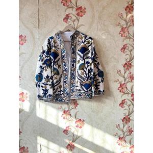 Embroidered Floral Shawl Collar Cotton Blazer Full Sleeve Spring Women's <b>Jacket</b> Woven Fabric Regular Length Hand Embroidery - Product Image 1