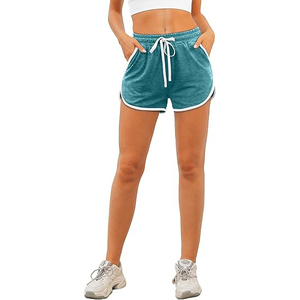 Shorts en molleton pour femme, taille haute, poches arrière, cordon de serrage, taille élastique, coupe décontractée, vêtements de détente - Product Image 4