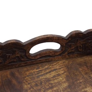 Bandeja Decorativa Rectangular de Madera de Diseño Tradicional con Patrón Floral Tallado, Paquete Individual - Product Image 6