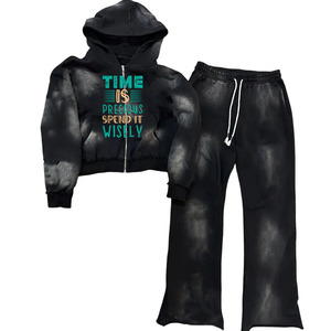 <b>Men's</b> <b>Black</b> <b>Tie</b> Dye Hoodie And Jogger Set French Terry Street Style Oversized Two Piece Sweatshirt Outfit Autumn Wear - Product Image 2
