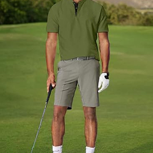 Polo homme vert uni à manches courtes, séchage rapide, vêtement décontracté, tissu tricoté 100% polyester - Product Image 4