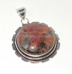 Colgante de Rodonita Natural, colgante de piedras preciosas de Plata de Ley 925, colgante de diseñador, colgante llamativo, colgante de boda, joyería de plata - Product Image 2