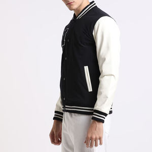 Blouson universitaire d'hiver pour homme noir, écologique, respirant, style preppy, en polyester/coton, col montant, doublure 300g, boutons recouverts unis - Product Image 6