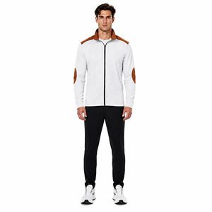 Veste zippée varsity pour homme en cuir et laine imperméable avec col montant et logo frontal - Product Image 1