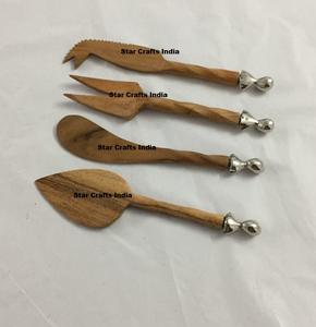 Ensemble de couverts à fromage en bois au design admirable, 4 pièces, ensemble de couteaux à beurre en bois, ensemble de couteaux à fromage avec manche en bois et en métal - Product Image 6