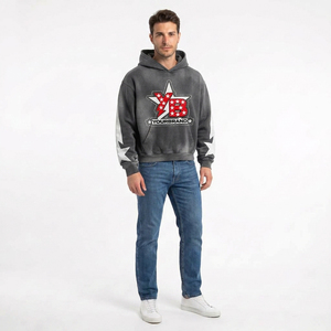 Sudadera con capucha extragrande de marca privada, estilo vintage lavado, con estampado gráfico de estrellas, unisex, de tejido grueso, corte holgado y con capucha tipo máscara. - Product Image 4