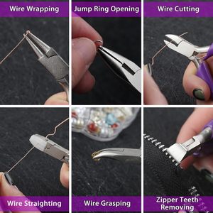 Mini Craft <b>Pliers</b> <b>Set</b> for Jewelry Making with Flat Jaw Bent Nose End Cutting and Double Nose Precision Tools - Product Image 2