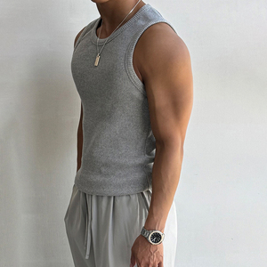เสื้อกล้ามชาย คอตตอน โพลีเอสเตอร์ สแปนเด็กซ์ แขนริบ  รับสกรีนโลโก้ เสื้อกล้ามออกกำลังกาย คอกลม ผ้าริบ - Product Image 4