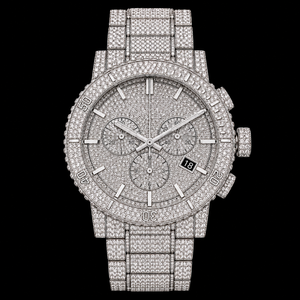 Montre chronographe en argent sertie de cristaux, style diamant, montre-bracelet de luxe pour homme - Product Image 1