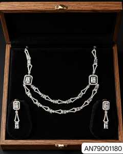 A.D Silver <b>Set</b> Women's Necklace Earring <b>Set</b> <b>Crystal</b> Rhinestone Geometric Design High Quality Latest Designed Party Silver Plated - Product Image 1