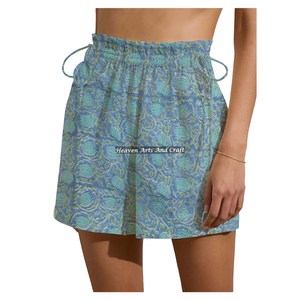 Nouveaux shorts de week-end à cordon de serrage imprimés Sanganeri pour femmes, vêtements de détente d'été en coton, shorts de week-end à cordon de serrage imprimés, shorts de plage pour femmes - Product Image 4