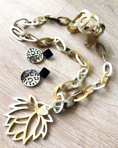 Premium Handmade Natural Buffalo Horn <b>Leaf</b> Pendant Necklace Carved Statement <b>Jewelry</b> for Women Fashion Accessory at lowest price - Product Image 1