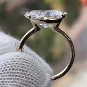 Round Brilliant Cut Moissanite Gold Plated <b>925</b> Sterling <b>Silver</b> Open Prong Setting Minimalist Unisex Engagement <b>Ring</b> - Product Image 4