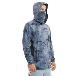 Vêtements de pêche à manches longues avec capuche, design camouflage, protection solaire UPF50+, spandex/polyester, vêtements de pêche en plein air - Product Image 1