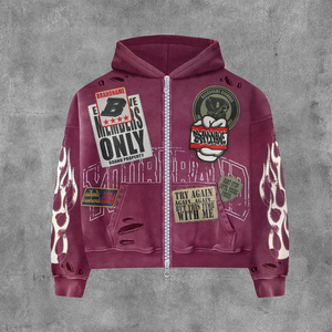 Sudadera con Capucha y Cremallera Personalizada para Hombre, Negra con Pedrería, Estilo Hip Hop, Lavado Ácido, Ajuste Regular, Chaqueta de Forro Polar - ¡Gran Oferta! - Product Image 6