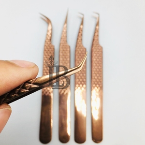 <b>Top</b> Trend New Arrival Sustainable Rose Gold Color Stainless Steel Eyelash Extension Tweezers Mega Volume Mink Eyelash Tweezers - Product Image 2