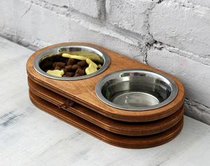 Wooden Dog Food Bowl Portable Elevated Feeding <b>Stand</b> For Travel Camping And Outdoor Pet Feeding - Product Image 1