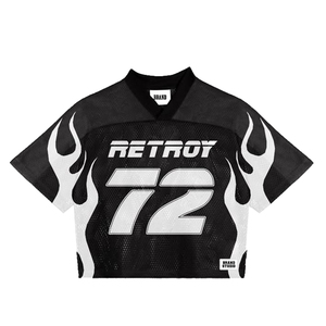 Black <b>Flame</b> Cropped Jersey Women Retro 72 Mesh Sports Crop Top Streetwear Graphic Athletic <b>Shirt</b> Wholesale - Product Image 1