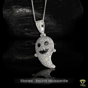 High Shine Ghost Inspired Pendant <b>Necklace</b> Featuring Moissanite Diamonds In <b>Solid</b> 925 <b>Silver</b> Hip Hop Jewelry - Product Image 3