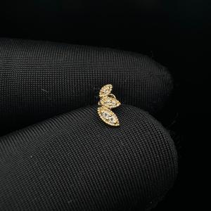 Botanical Lab Grown Diamond Leaf <b>Stud</b> Earring In 14K Gold For <b>Helix</b> Piercing - Product Image 3
