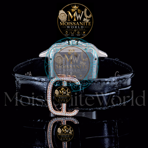 Montre carrée en moissanite, montre-bracelet à quartz, boîtier en acier inoxydable, verre en cristal, calendrier analogique, étanche, diamant en moissanite VVS - Product Image 2