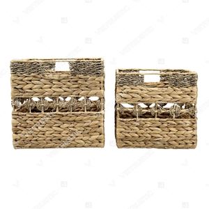 RINGLET BELT Eco-Friendly Multifunction Seagrass & Hyacinth <b>Storage</b> <b>Basket</b> Set <b>with</b> <b>Shelf</b> Organizer Cube & Rectangle Box - Product Image 2