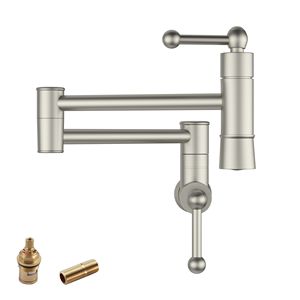 Grifo de cocina tradicional de montaje en pared de 16 1/6 pulgadas, brazo oscilante, diseño plegable, rotación de 360 grados, juntas dobles, 2 manijas, relleno de ollas - Product Image 3