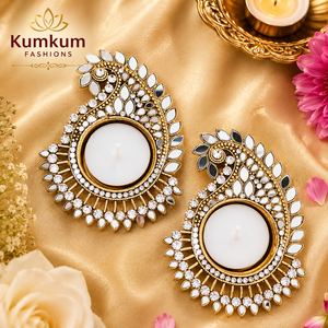 Kundan Work <b>Tealight</b> Candle Holder Indian Traditional Decoration <b>Lanterns</b> Candle Jars Home Decor Housewarming Festive Favors - Product Image 2
