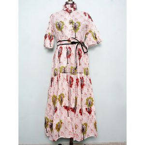 เดรสผ้าคอตตอนพิมพ์ลายแขนสั้นสำหรับผู้หญิงชุดเดรสปาร์ตี้สไตล์หวานลำลองแขนกระดิ่งทันสมัย - Product Image 3