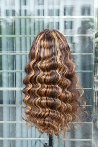 <b>Long</b> Ombre Brown Vietnamese Raw Hair Full Lace <b>Wig</b> 130% Density With Baby Hair Swiss Lace Base - Product Image 2