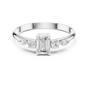 <b>Silver</b> solitaire <b>ring</b> Moissanite diamond - Elegant <b>Emerald</b> Cut Engagement <b>Ring</b> With Cluster Accents In Sterling <b>Silver</b> - Product Image 1