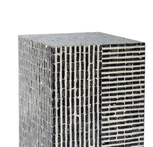 Charcoal Grey White Mixed Stripe Mosaic <b>Square</b> <b>Side</b> <b>Table</b> Stools Mother of Pearl Elegant Handcrafted Wooden Stool Decor - Product Image 3