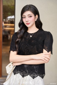 <b>Women's</b> Black Floral Lace Short Sleeve Blouse with <b>Mesh</b> Lining Scalloped Hem Elegant Lace <b>Top</b> Casual Style ASTORIE - Product Image 3