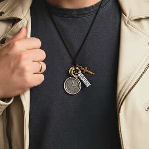 Fashion Pendant Necklace 1.2-Inch Pure Stainless Steel Pendant with Adjustable Leather <b>Rope</b> for Men & Boys - Product Image 1