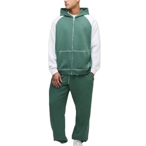 ชุดวอร์ม2ชิ้นสำหรับผู้ชายเสื้อฮู้ดเปิดไหล่และกางเกงขาตรงทรงหลวมโอเวอร์ไซส์ - Product Image 1