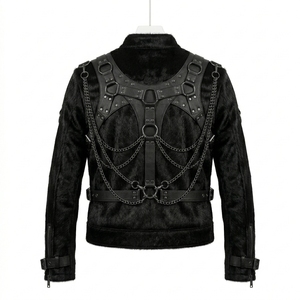 Chaqueta de Cuero Genuino con Peluche Personalizada para Hombre y Mujer, Fabricante Mayorista OEM ODM, Prenda Exterior Negra Estilo Steampunk Punk Gótico - Product Image 3