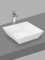 Lavabo sur pied en céramique de luxe, carré, blanc brillant, à poser sur comptoir, pour salle de bain, design élégant