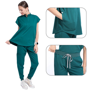Comfortable Stretchy Hospital Nurse & <b>Doctor</b> Scrub Uniforms Stand Collar Knitted Fabric Jogger Pants Ladies Scrub Suits - Product Image 3