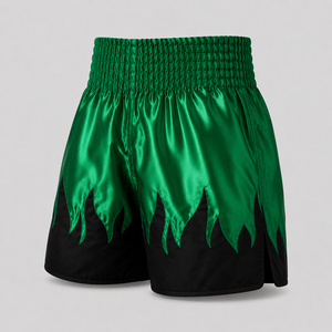 Pantalones Cortos de Boxeo de Satén Verde con Borde Flameado para Mujer, Ropa de Artes Marciales, Corte Regular, Talla Adulto, Precio al por Mayor, Diseño Personalizado OEM - Product Image 1