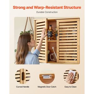 Armadietto da Bagno a Parete con Ripiani Regolabili, 3 Livelli di Altezza, 2 Ante, per Stoccaggio WC e Medicinali - Product Image 5