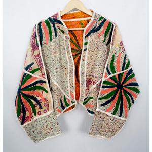 Handmade Vintage <b>Kantha</b> Bohemian Patchwork Quilted Breathable Printed Nonwoven Cotton <b>Jacket</b> Women Unisex Winter Style - Product Image 4
