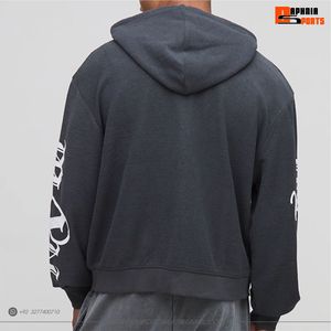 เสื้อฮู้ดซิปผู้ชายทรงโอเวอร์ไซส์ สีเทา สไตล์สตรีทแวร์ ลายพิมพ์ลวดหนาม ทรงปกติ มีโลโก้ด้านหน้า เหมาะสำหรับใส่ในฤดูใบไม้ร่วง - Product Image 2