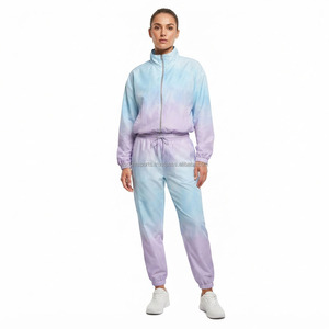 Ensemble coupe-vent pour femme, survêtement en nylon, personnalisable, vente en gros, OEM, ODM, vêtements de sport, veste et pantalon, course à pied, entraînement, fitness, marque privée - Product Image 1