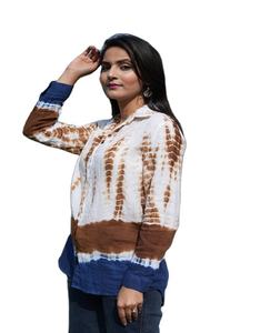 Chemises pour femmes en coton respirant, imprimées à la main, style simple, boutonnées, couleur unie, pour l'automne - Product Image 2