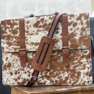 Bolso Bandolera de Cuero con Pelo Natural Hecho a Mano, Unisex, para Portátil, de Piel Genuina de Vacuno, Estilo Satchel, Proveedor de Fábrica LHLB-0015 - Product Image 1