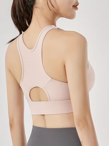 Women's Front <b>Zipper</b> Sports Bra | High Impact Racerback Gym Crop <b>Top</b> | Polyester Spandex Shockproof Workout Bralette - Product Image 4