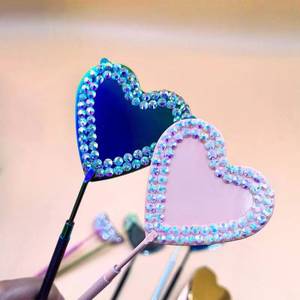 Heart Shape Makeup <b>Mirror</b> With Rhinestones Hand Hold Beauty Tool <b>Plastic</b> Material - Product Image 4